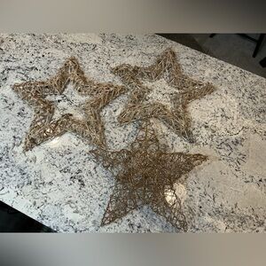 Set of Three Gold Glittering Stars Christmas Decor NWOT